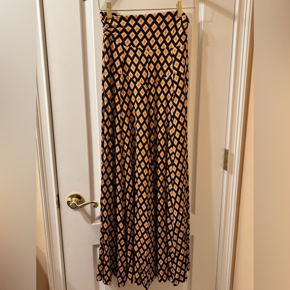 Anthropologie Maxi Skirt Black Motif (Orange/White) Long Flowy Skirt Size XS - Picture 3 of 16